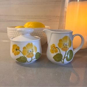 Noritake Progression Flower Time Cream & Sugar #9072 Yellow/Green Floral